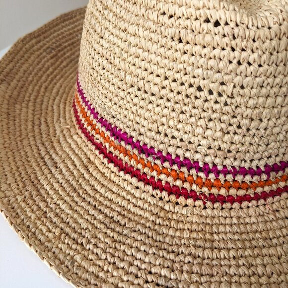 Crocheted natural raffia fedora hat made in Madagascar main image 6